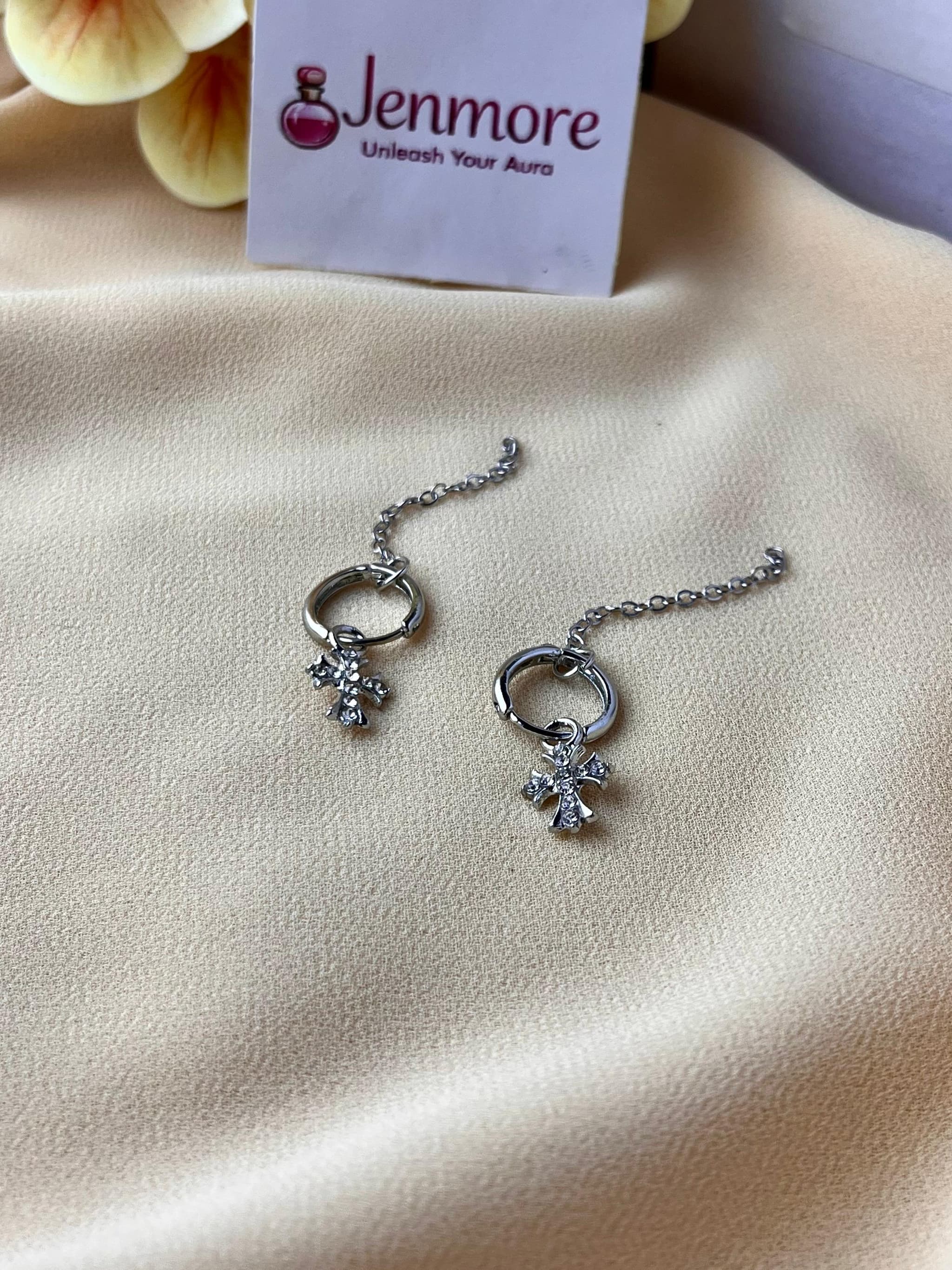 Jenmore Gothic Rhinestone Cross Chain Hoop Earrings thumbnail 2