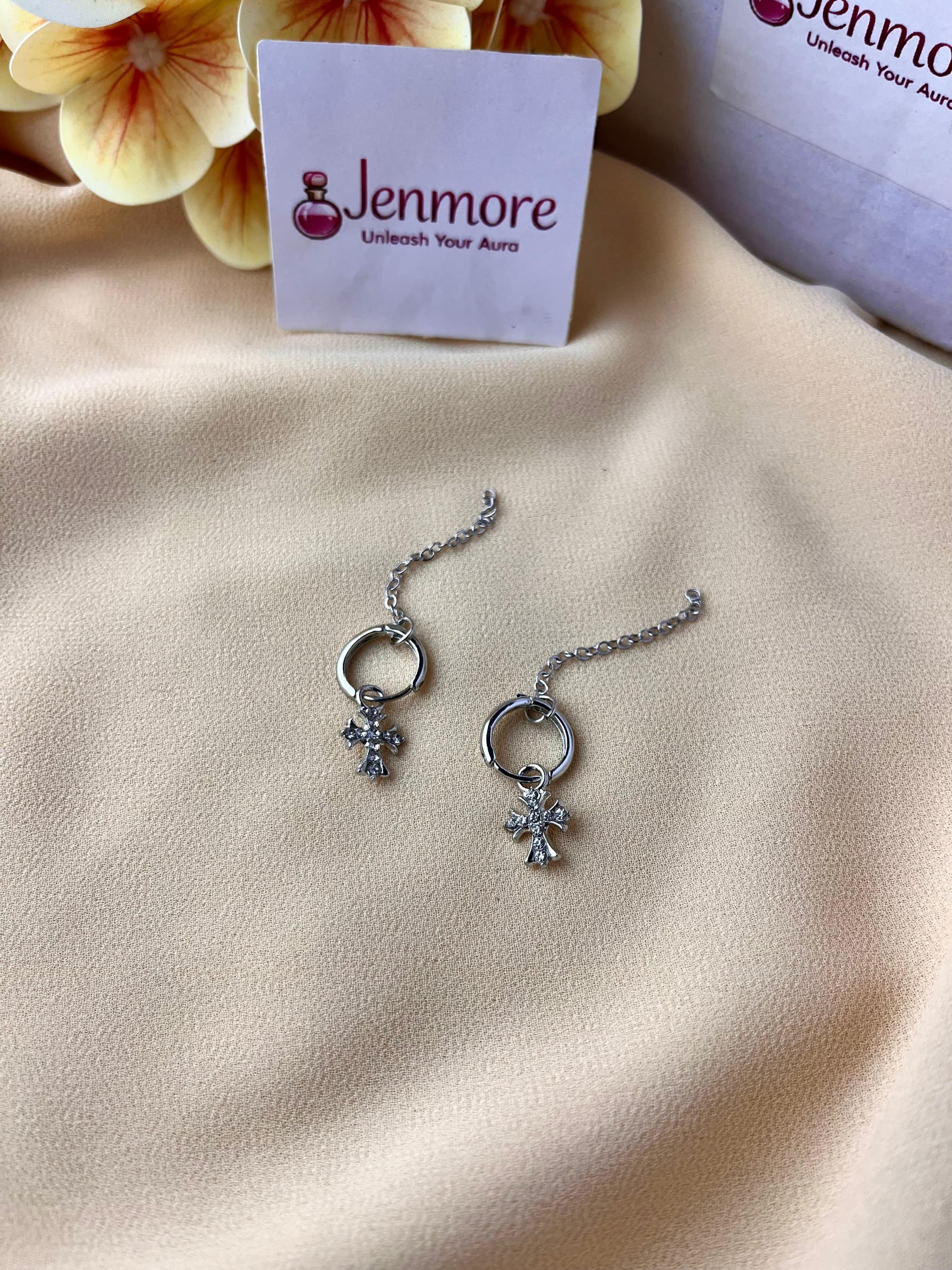Jenmore Gothic Rhinestone Cross Chain Hoop Earrings thumbnail 3
