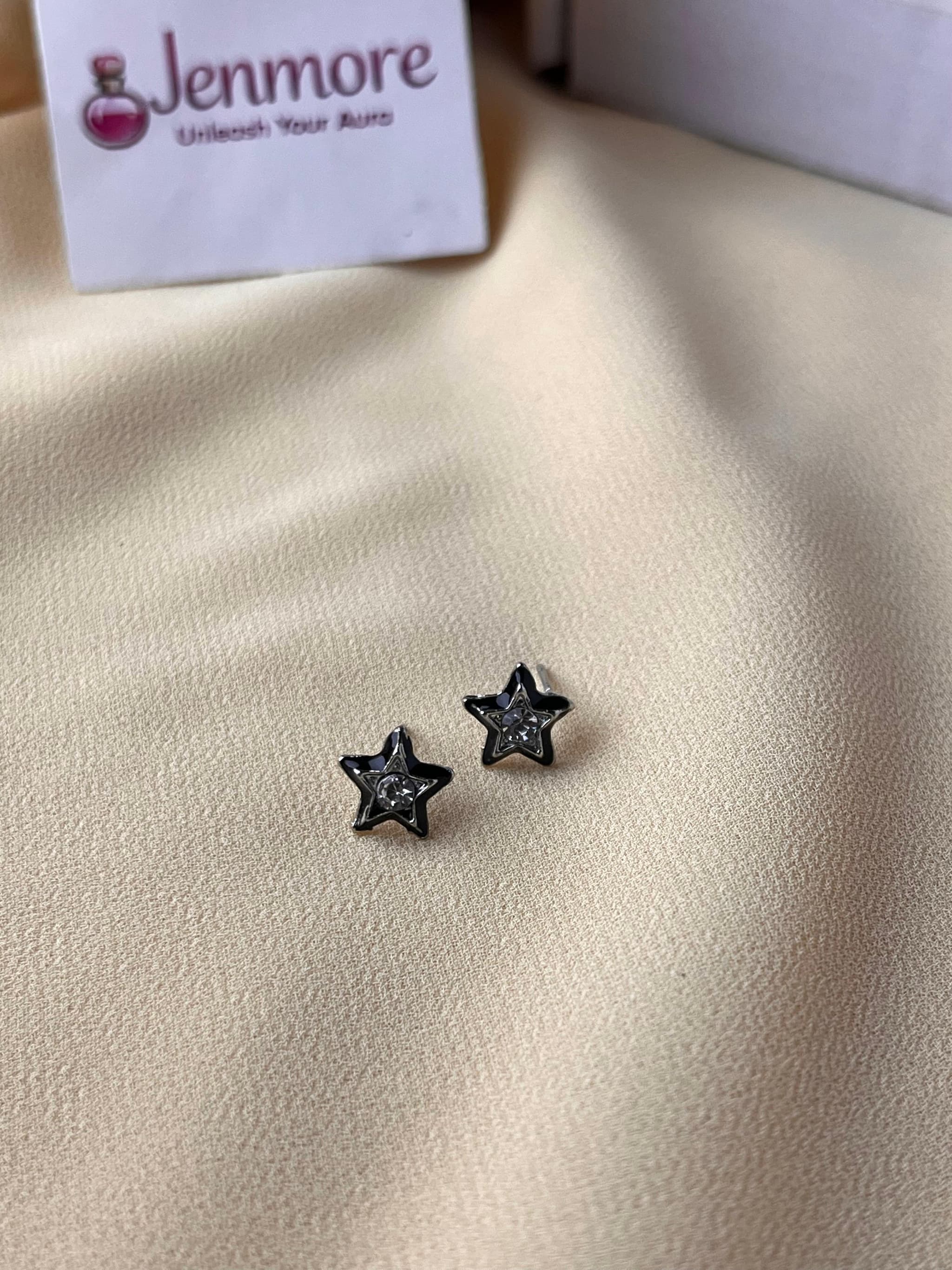 Jenmore Midnight Stella Black Enamel Rhinestone Star Stud Earrings thumbnail 2