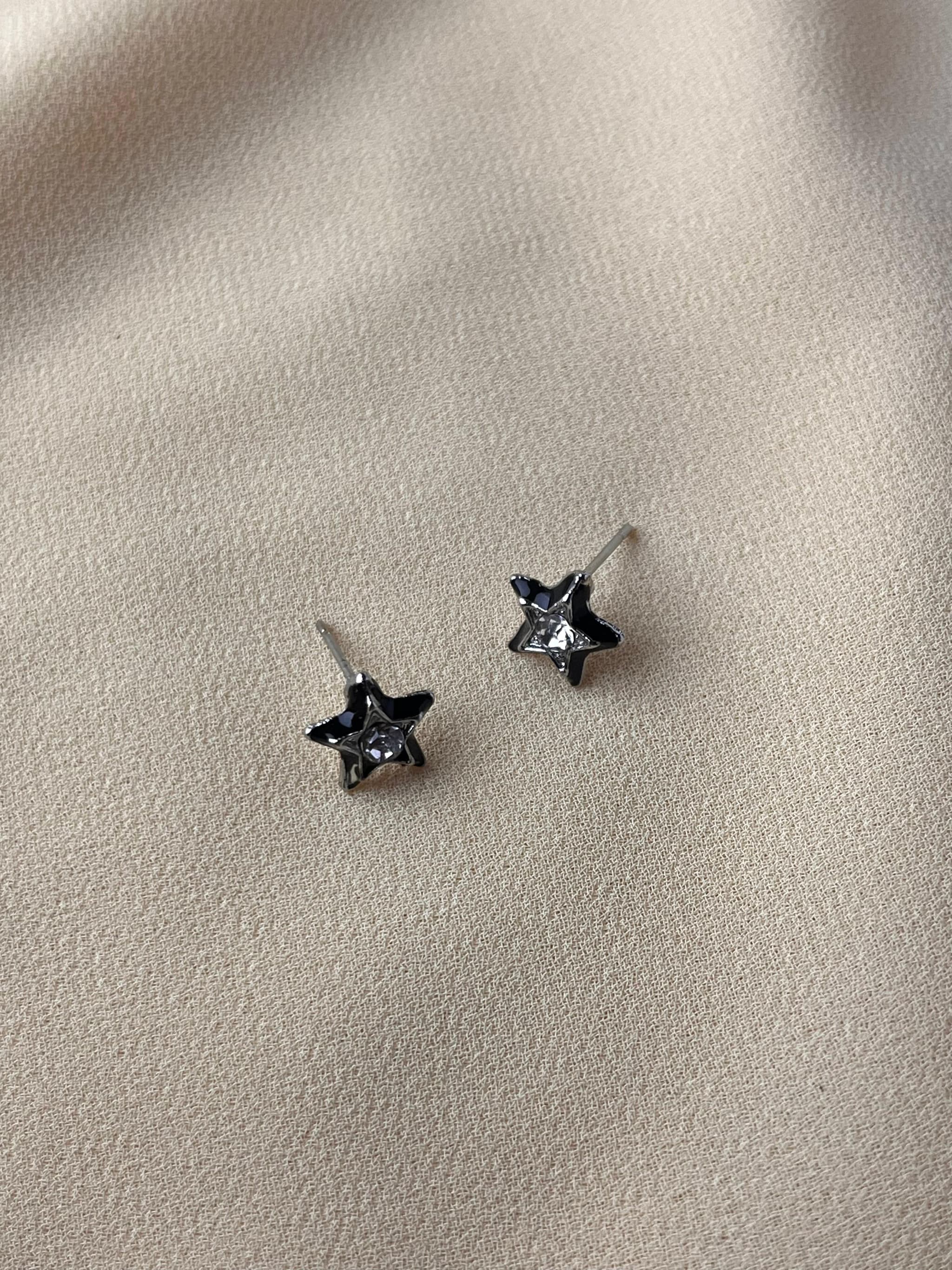 Jenmore Midnight Stella Black Enamel Rhinestone Star Stud Earrings thumbnail 3