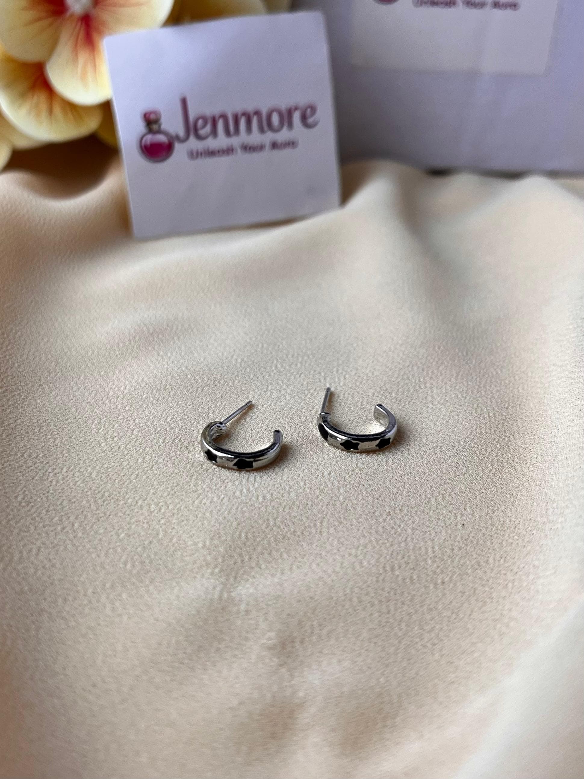 Jenmore Midnight Eclipse Black Star Inlay C-Hoop Earrings thumbnail 2
