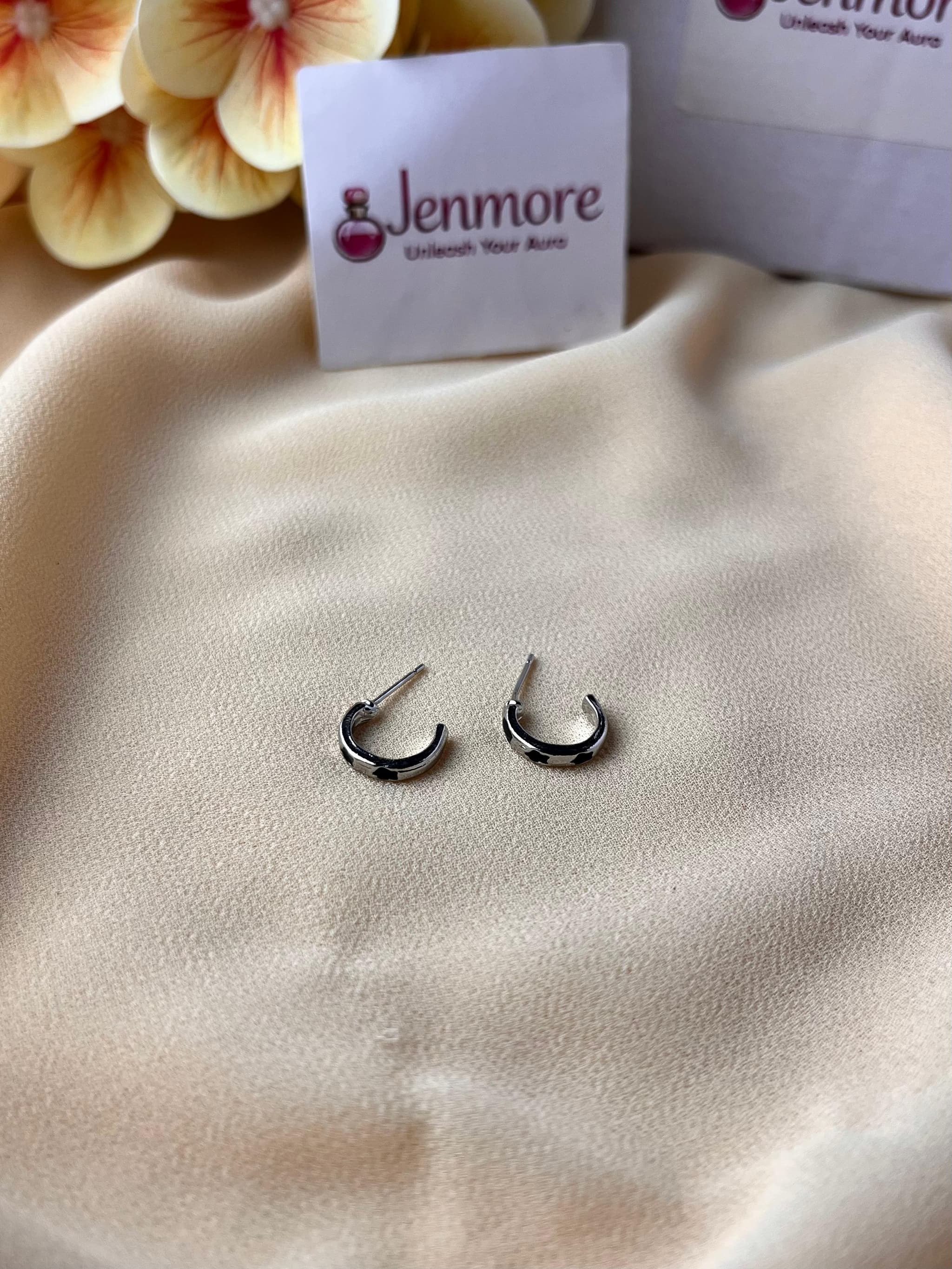 Jenmore Midnight Eclipse Black Star Inlay C-Hoop Earrings thumbnail 3