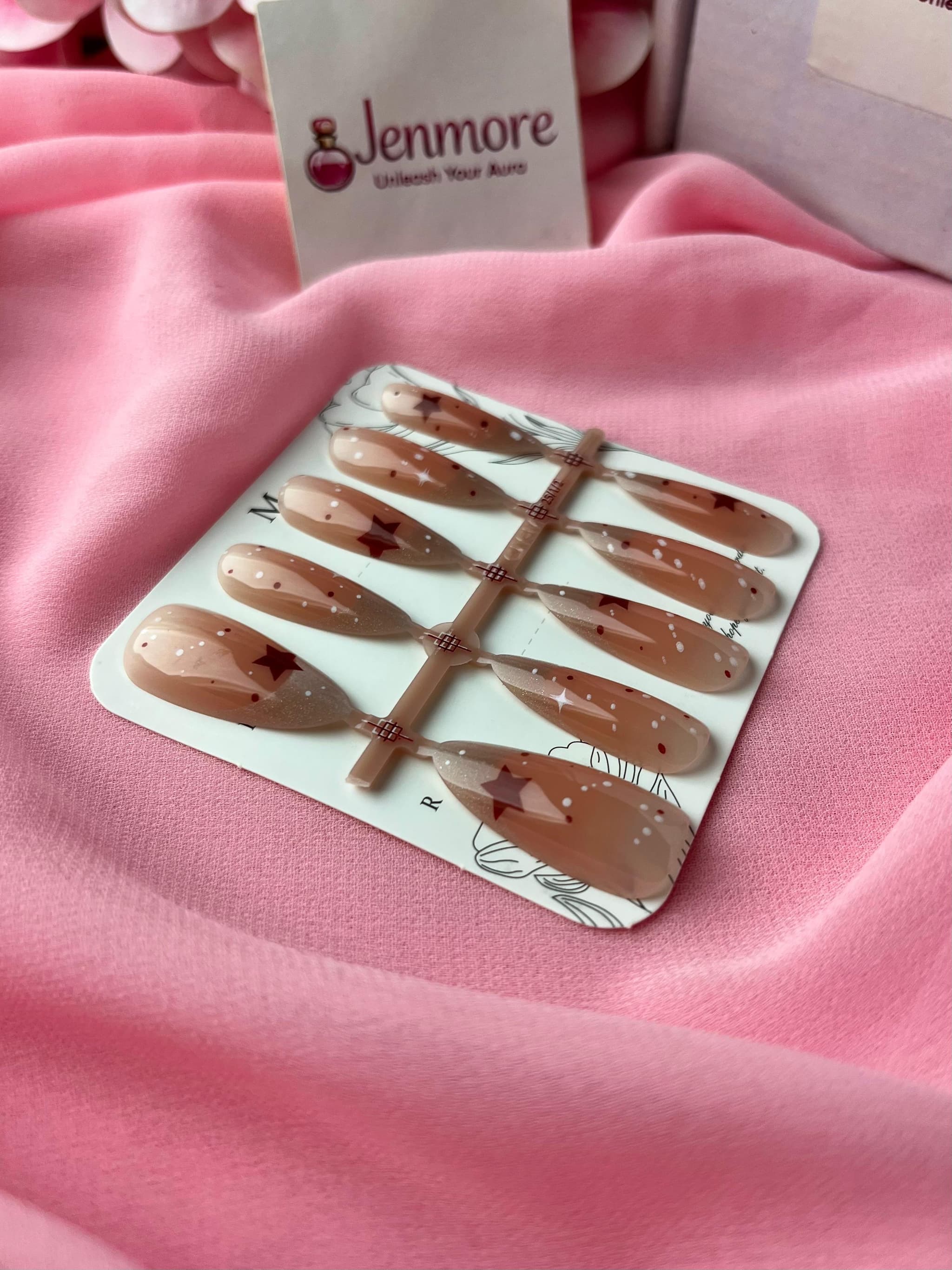 Jenmore Cosmic Celestial Starry Nude Press-On Nail Set (Includes Nail Glue)