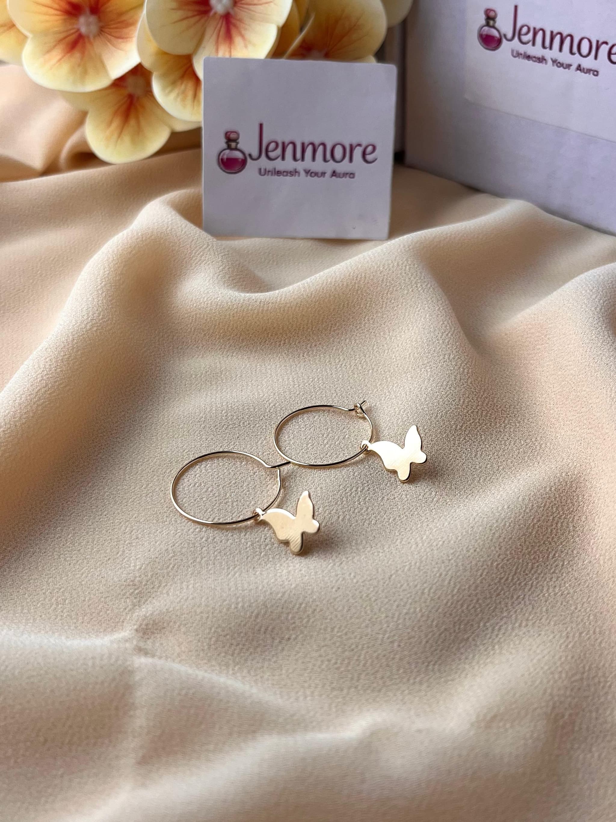 Jenmore Ethereal Meadow Butterfly Drop Hoop Earrings