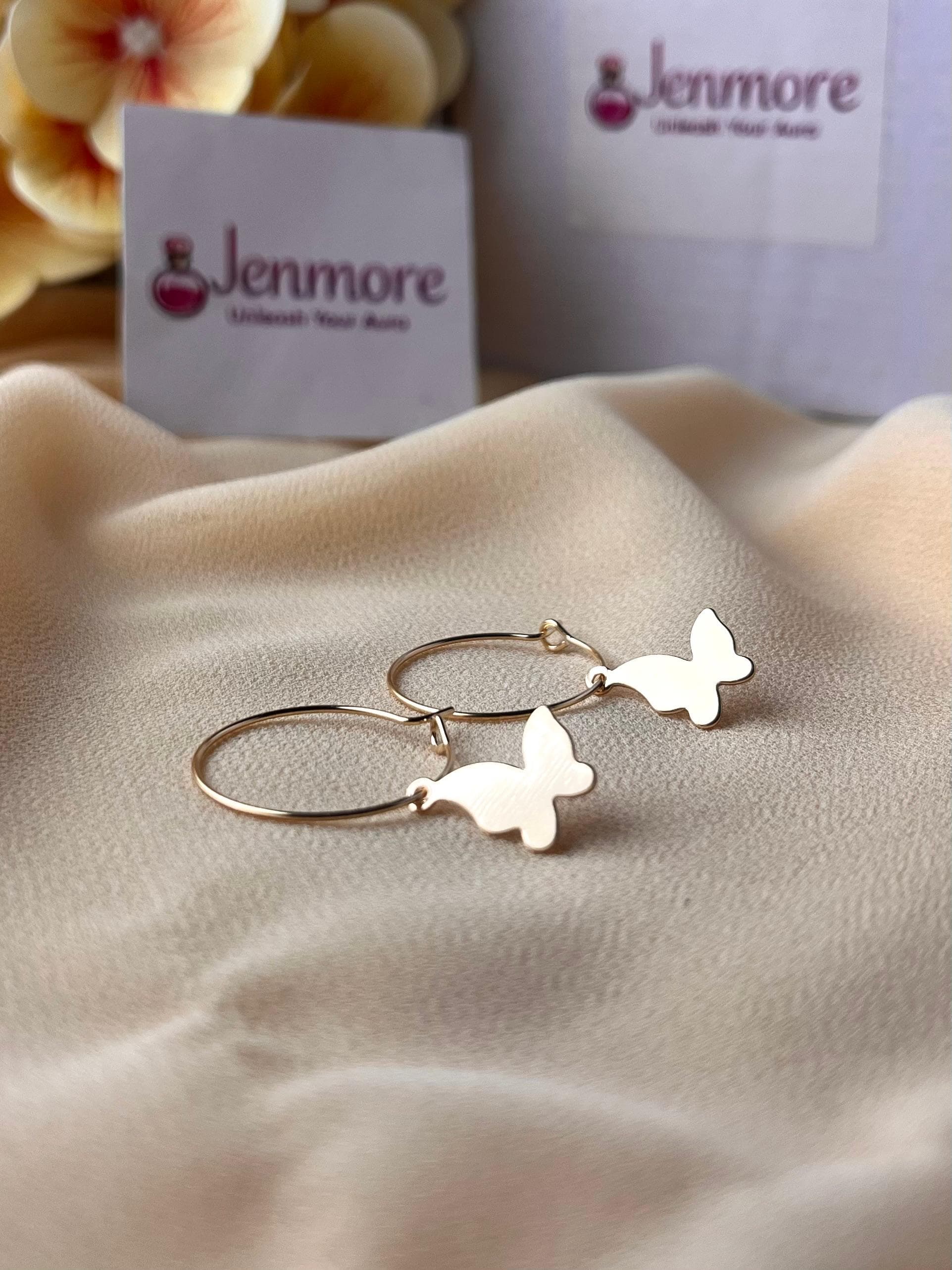 Jenmore Ethereal Meadow Butterfly Drop Hoop Earrings