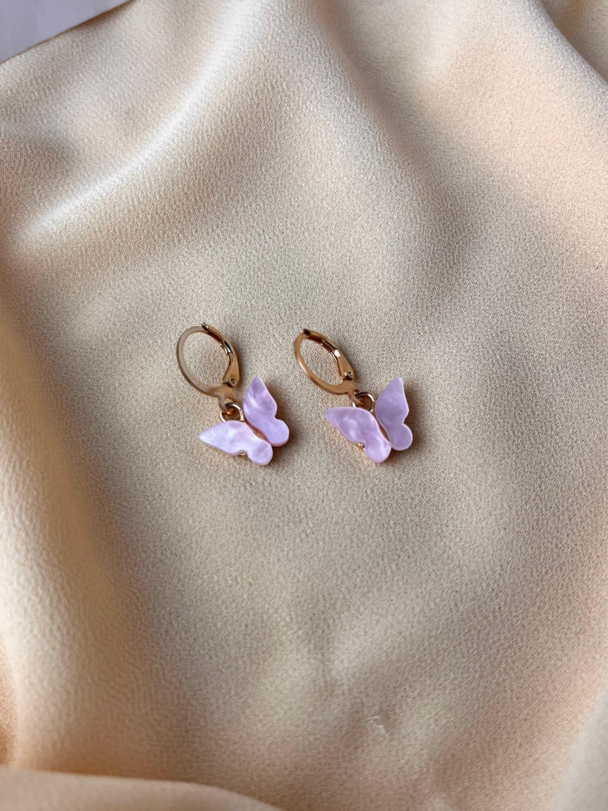 Jenmore Pastel Lilac Acrylic Butterfly Leverback Drop Earrings thumbnail 3