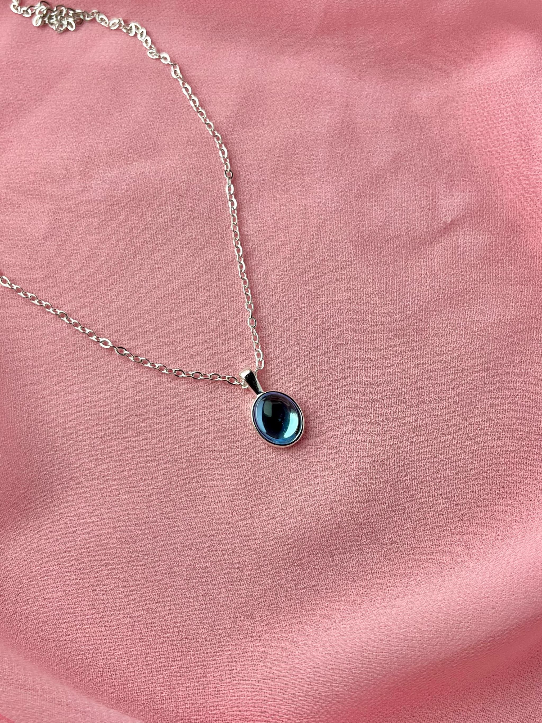 Jenmore Deep Ocean Oval Crystal Pendant Necklace thumbnail 2