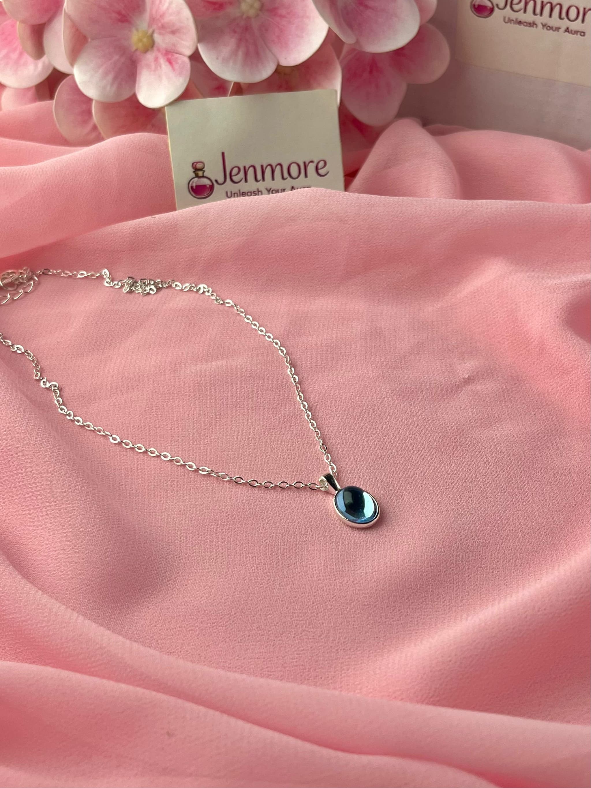 Jenmore Deep Ocean Oval Crystal Pendant Necklace thumbnail 3