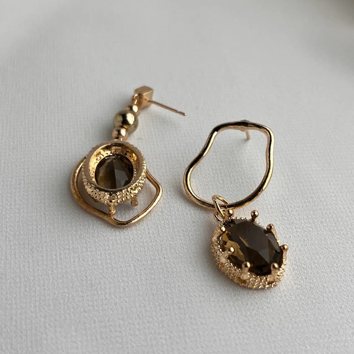 Jenmore Abstract Horizon Asymmetrical Smokey Earrings — view 3