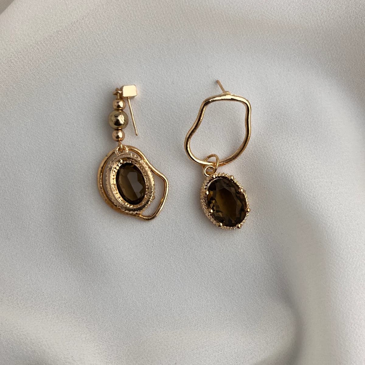 Jenmore Abstract Horizon Asymmetrical Smokey Earrings — view 2