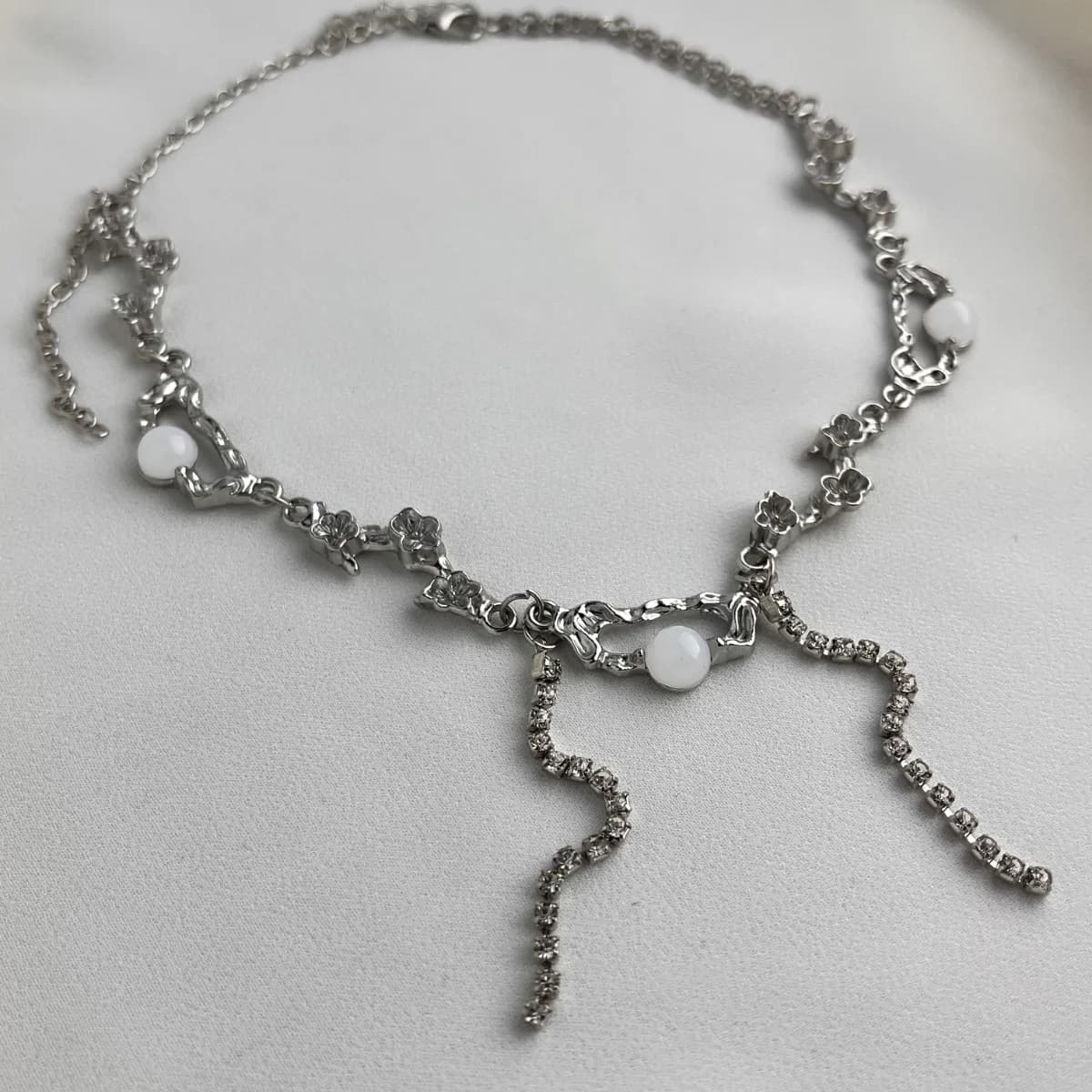 Jenmore Flora Whisper Liquid Silver Droplet Choker — view 2