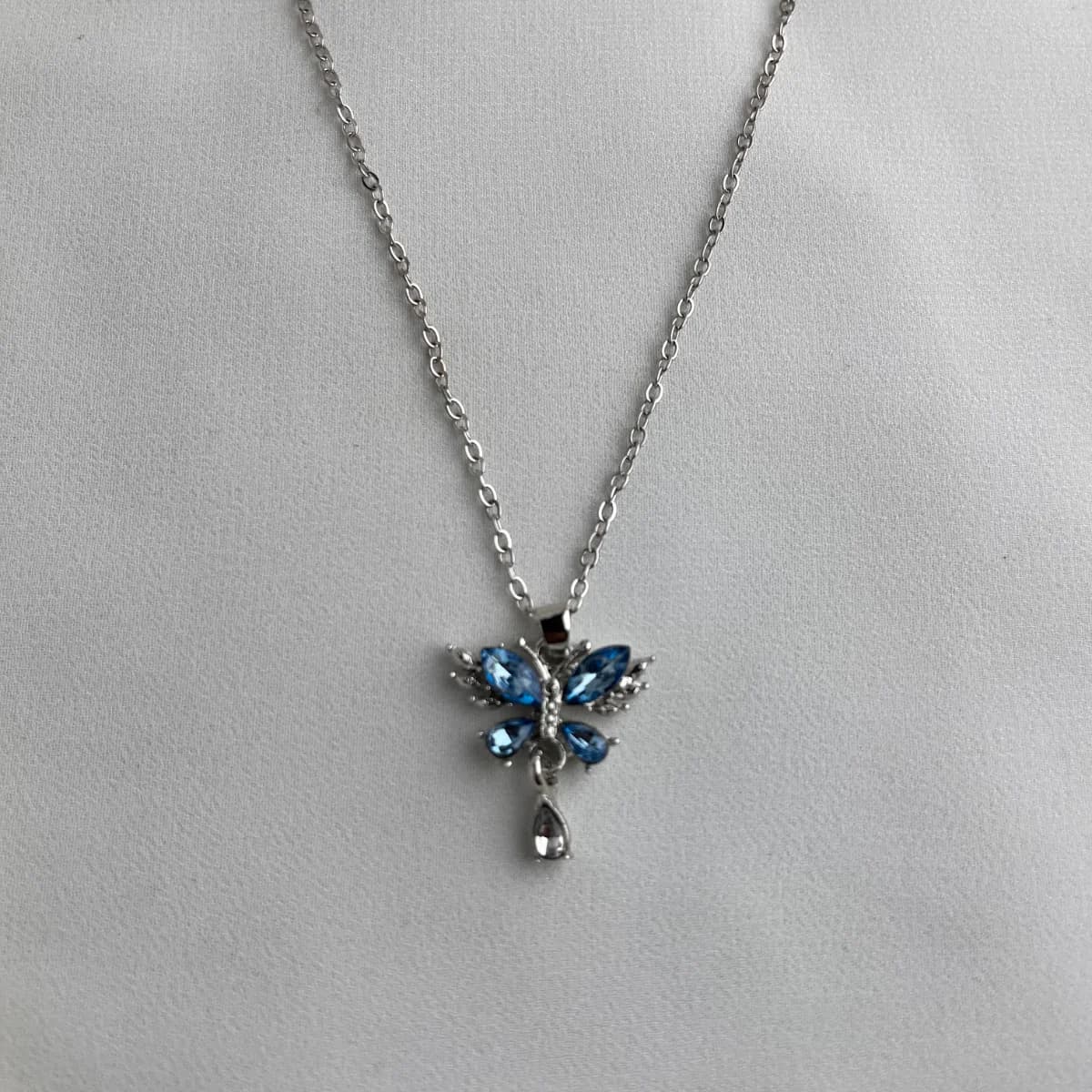 Jenmore Cerulean Morpho Silver Droplet Necklace — view 6