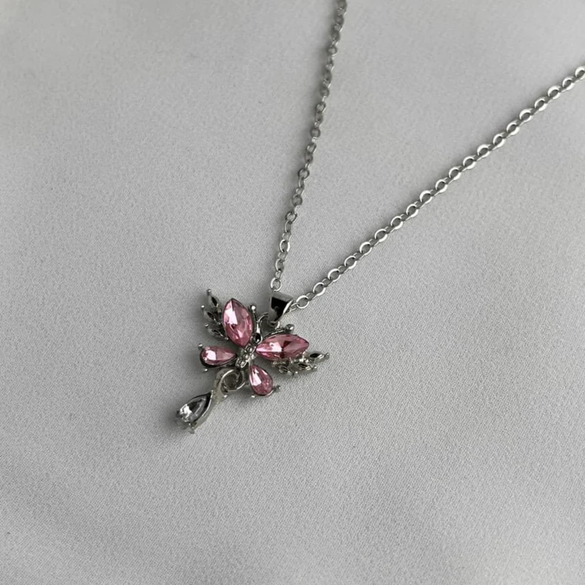 Jenmore Cerulean Morpho Silver Droplet Necklace — view 3