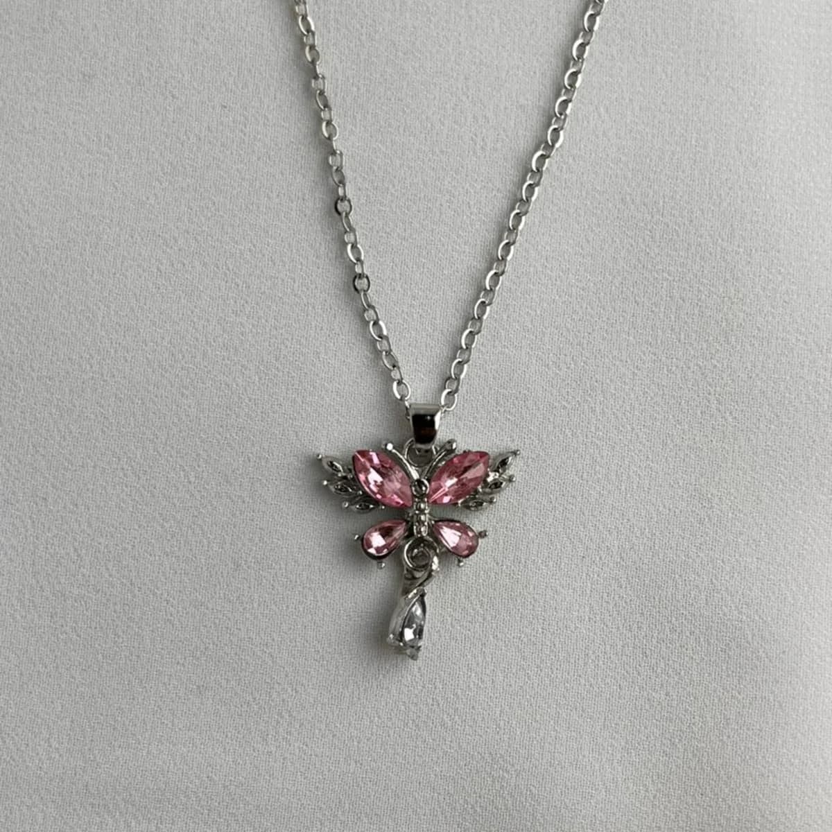 Jenmore Cerulean Morpho Silver Droplet Necklace — view 7