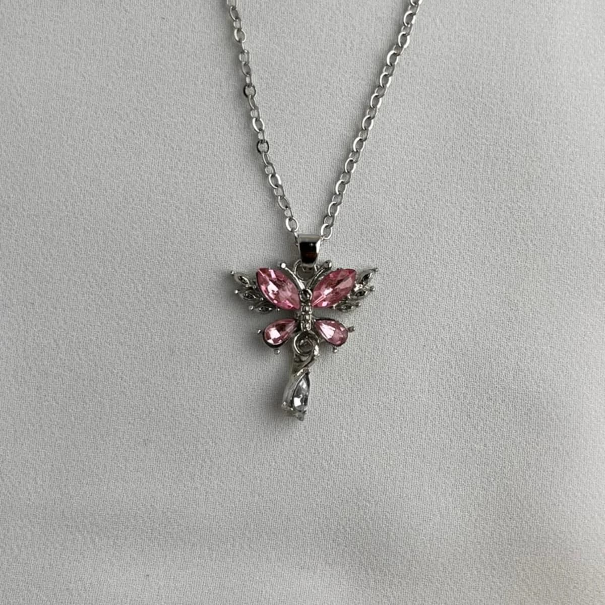 Jenmore Cerulean Morpho Silver Droplet Necklace